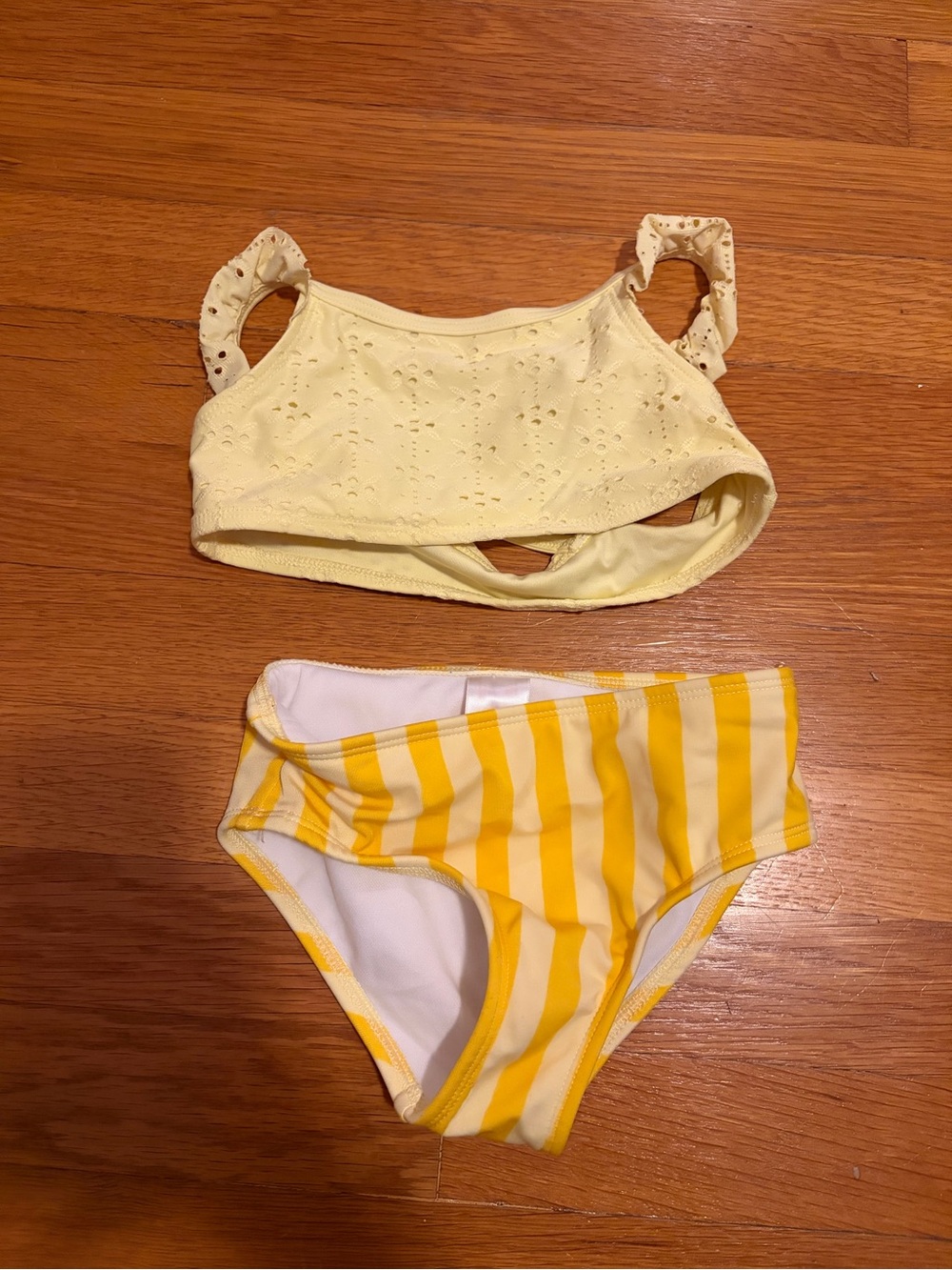 Cat & Jack Yellow 3T Eyelet Bikini Set with Yellow Striped Bottoms